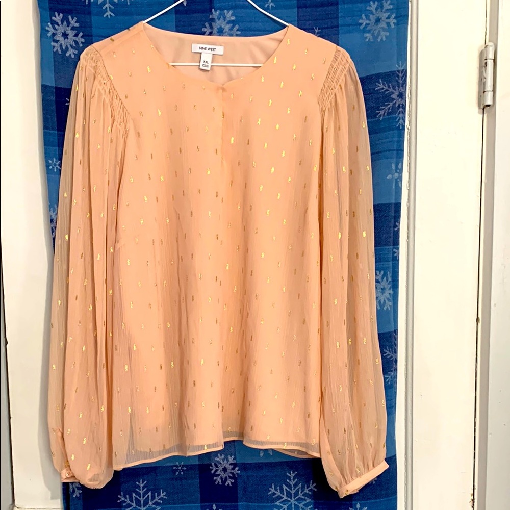 Nine West Sheer Peach Long Sleeve Blouse